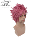 CrazyCatCos Natsu Dragneel Cosplay Wig Red Hair Fairy Tail Halloween Costume Wig Pink