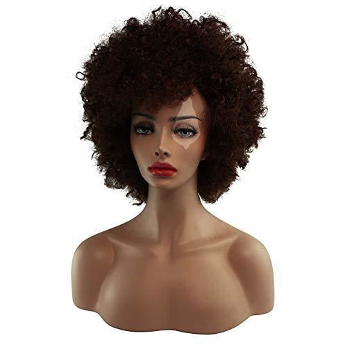 Domino of Deadpool 2 Inspired Brown Fluffy Curly Afro Bob Wig Anime Cosplay Halloween Costume Wig