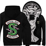 Riverdale mens thick hoodies South Side Serpents coat black men jacket Jughead Jones Archie Andrews Men winter clothes