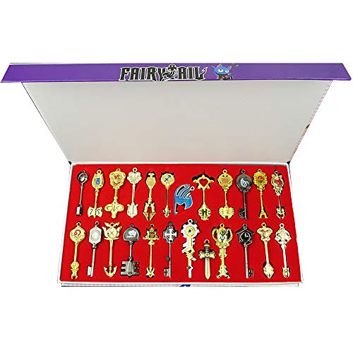 Fairy Tail Keyblade Keychain Pendant Necklace Set Fairy Tail Lucy Heart Key Collection Gift Box