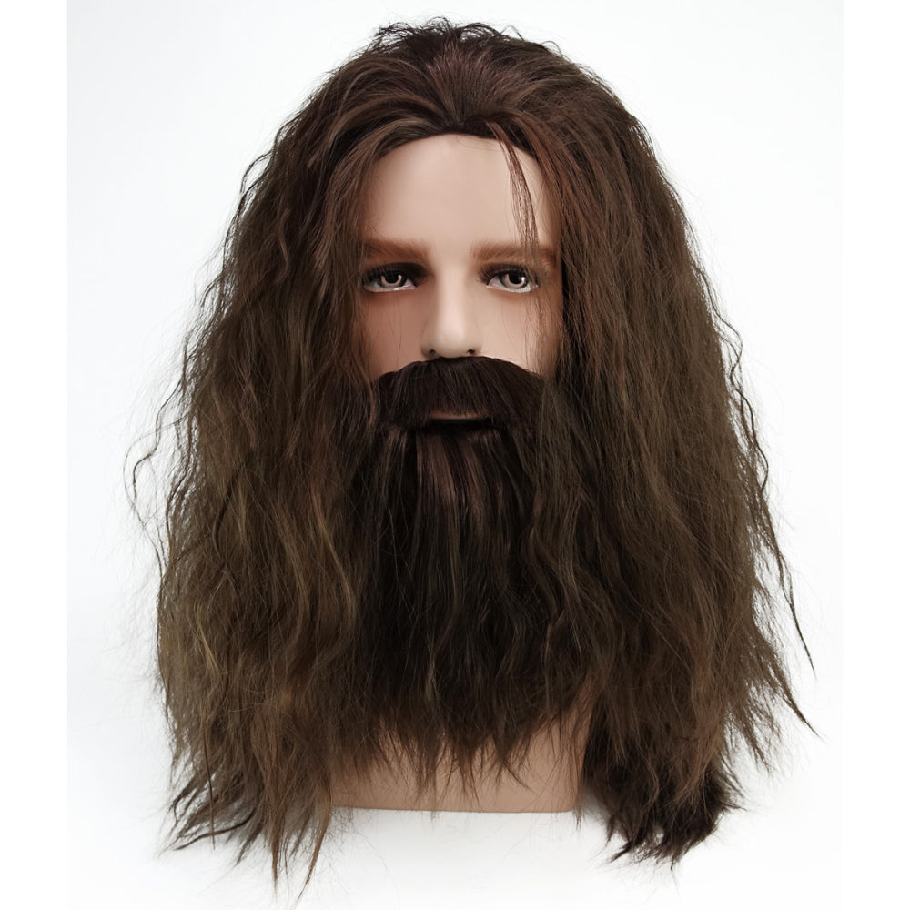 Rubeus Hagrid Wig Long Curly Brown Hair and Beard Halloween Cosplay Wig