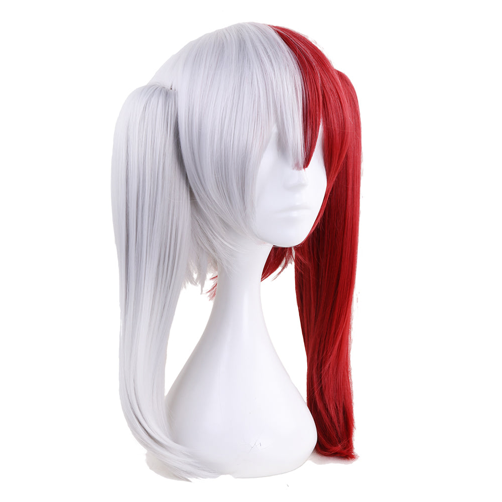 My Hero Academia Shoto Todoroki Girl Cosplay wigs Silver White Dark Red Hair Costume wigs