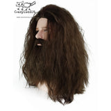 CrazyCatCos Rubeus Hagrid Cosplay Wig Long Curly Brown Hair and Beard Halloween Costume Wig
