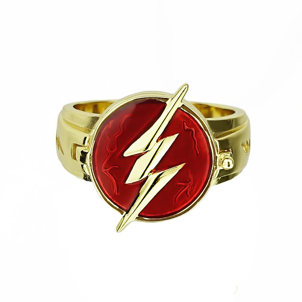 Flash Ring Golden Size 10 Zinc Alloy Lightning Logo Cosplay Prop