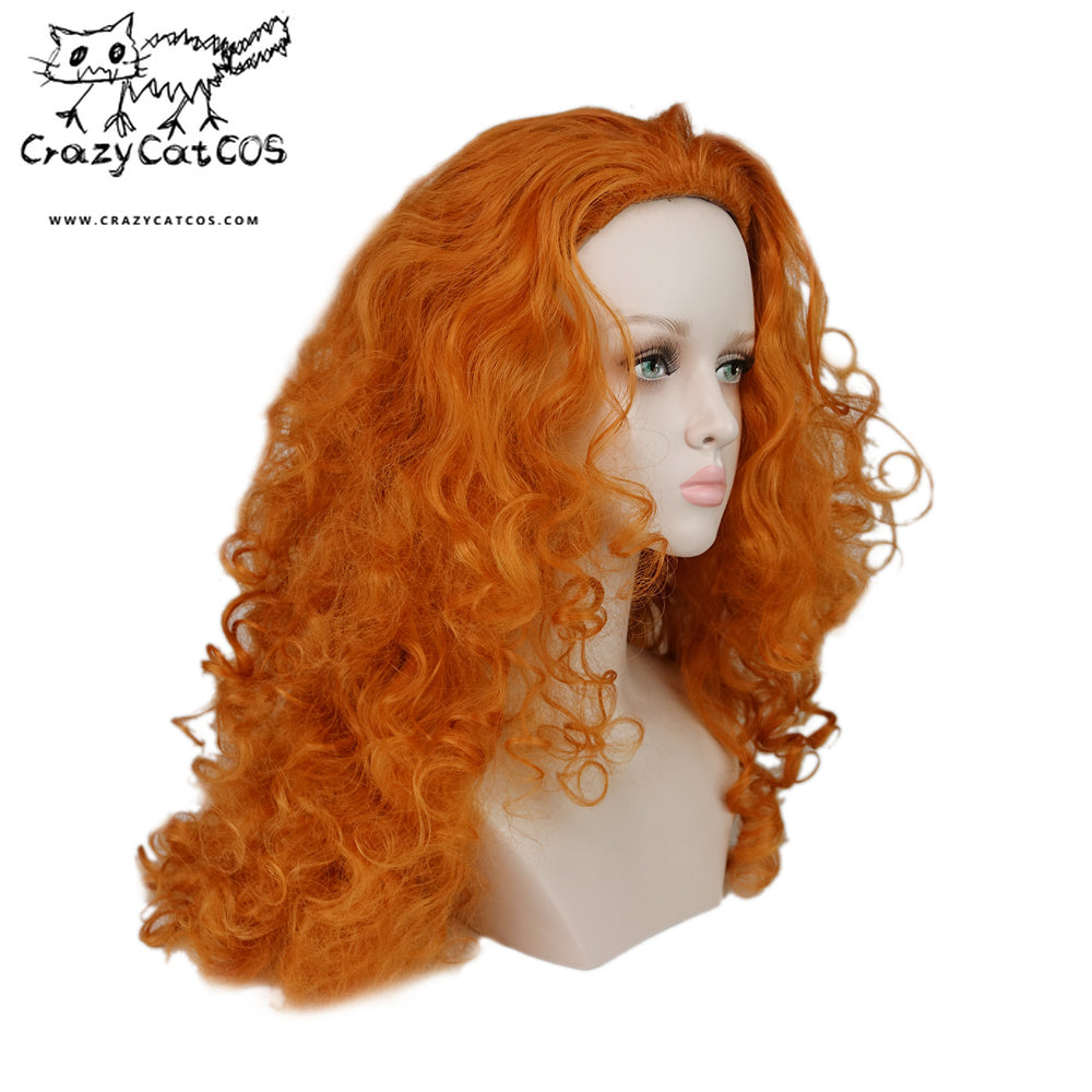 CrazyCatCos Princess Merida Cosplay Wig Orange Curly Wig Brave Halloween Costume Wig