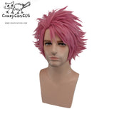 CrazyCatCos Natsu Dragneel Cosplay Wig Red Hair Fairy Tail Halloween Costume Wig Pink