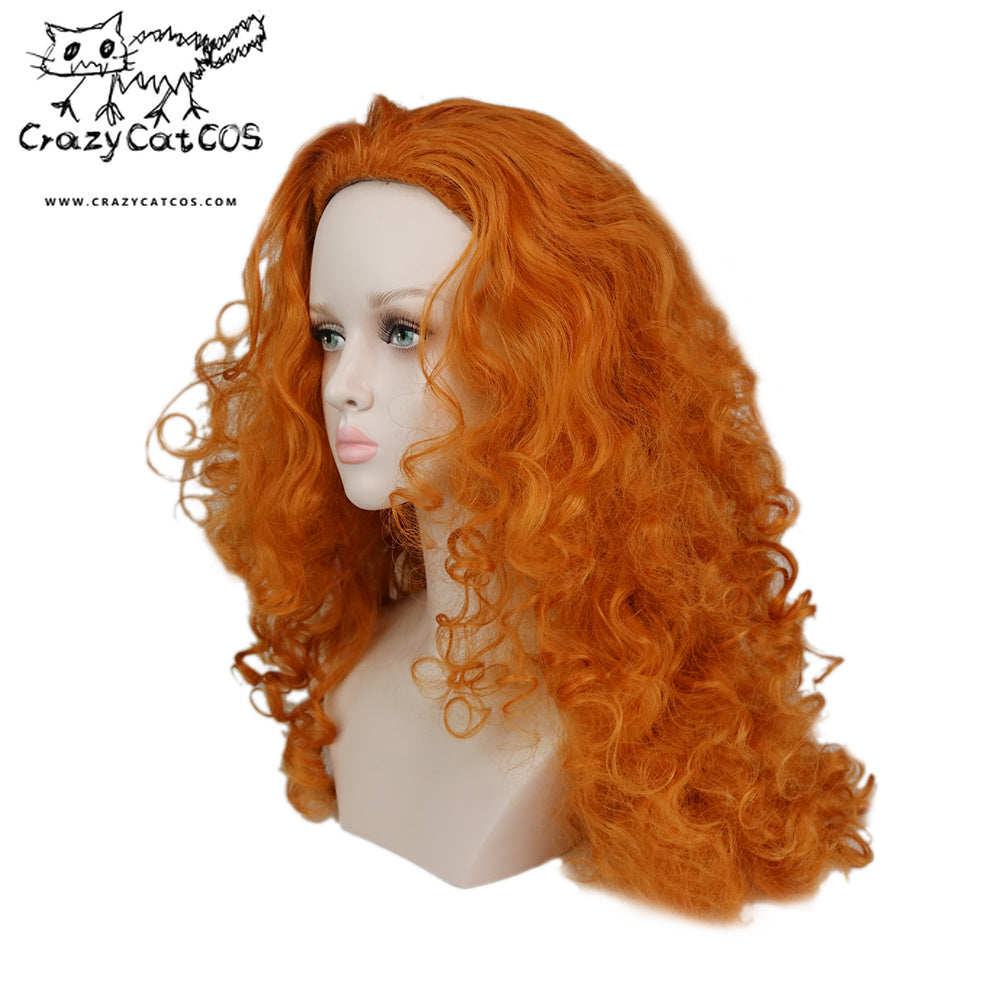 CrazyCatCos Princess Merida Cosplay Wig Orange Curly Wig Brave Halloween Costume Wig